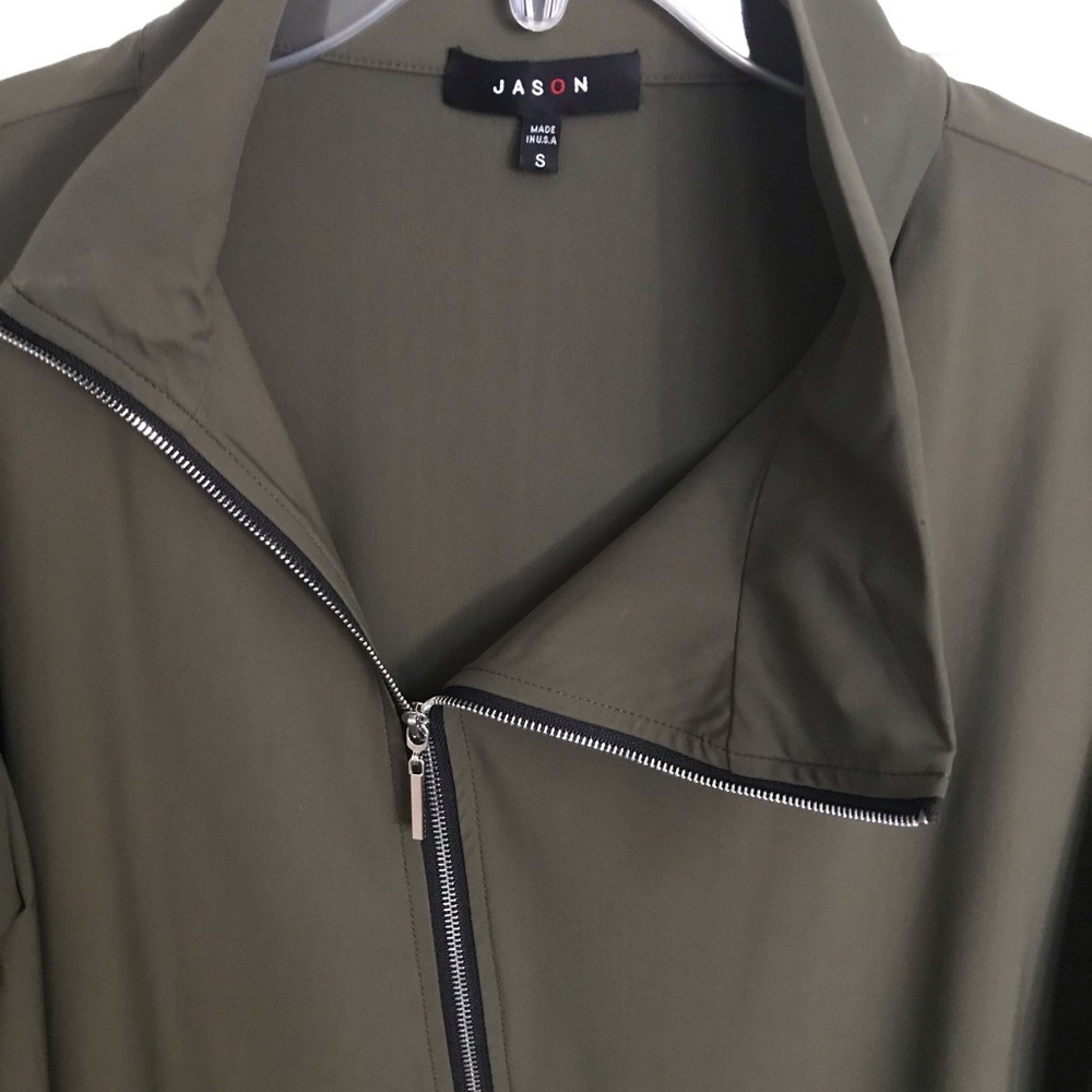 Cuffed Cropped Sleeve Asymmetric ZIip Jacket - Picture 3 of 4